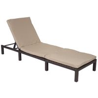 Transat chaise longue de jardin en poly-rotin marron coussin MDJ04131 - Marron - Métal