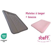 Steff matelas à langer taupe 50x70 cm + housse de matelas à langer rose pastel avec l' OEKO TEX label standard 100