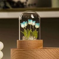 Veilleuses tulipes LED de table, lumières d'ambiance décoratives, lampe tulipe, ornement bleu
