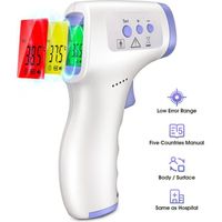 Thermomètre Frontal Digital Sans Contact Infrarouge, Mesure Frontale, Lecture Code Couleur, LCD, Alerte Fièvre, Fonction Mémoire