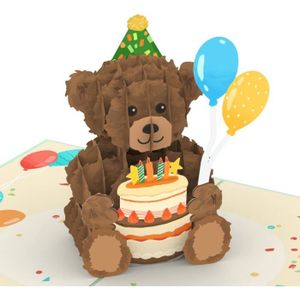 CARTE CORRESPONDANCE Carte pop up ours en peluche avec gâteau – Carte d