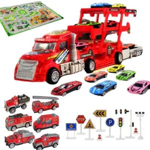 VOITURE - CAMION Camion Jouet pour enfants - Marque - 12 voitures en alliage de métal - Transporteur, voiture de police - Blanc