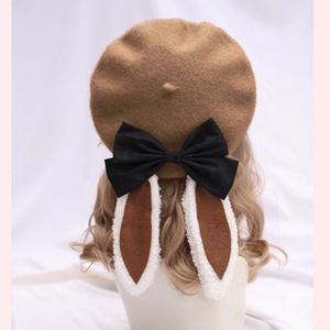 CASQUETTE Jaune - Béret pour filles, chapeau chaud unisexe, oreilles de lapin mignonnes, béret Lolita, chapeau d'artist
