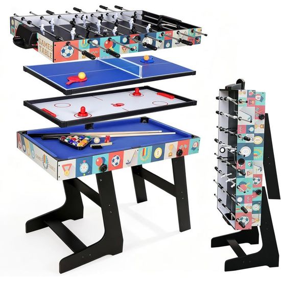 Table Multi-jeux 4 En 1 HOMASIS – Baby-foot, Billard, Hockey Et Ping-pong, En Bois, Pour Enfants Et Adultes, 125x97x83 Cm