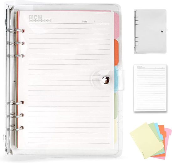 Couverture De Classeur A5 à 6 Anneaux En PVC Souple - Transparente, Mate Et Imperméable - Pour Carnets Rechargeables