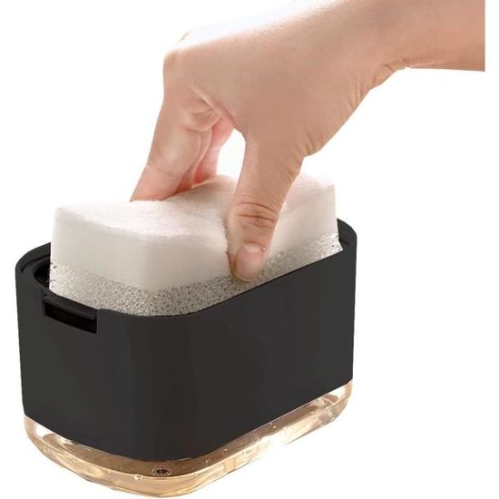 Organisateur Evier Cuisine CAUTIOUS - Distributeur Liquide Vaisselle 350ml Avec Brosse Et Tapis Anti-Dérapant Noir