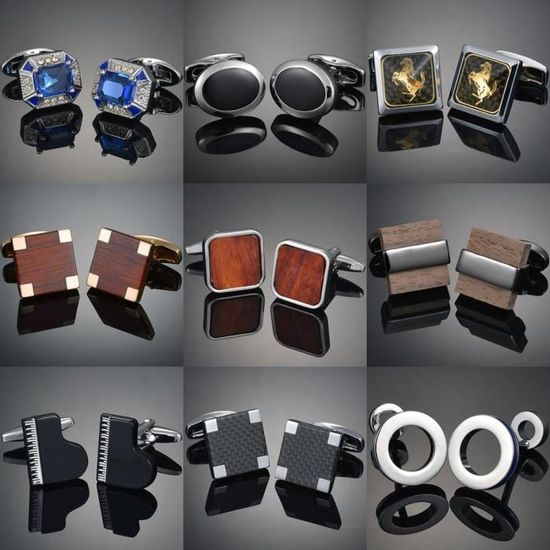 Boutons De Manchette Homme Bleus Strass Et Cuivre - Forme Ronde