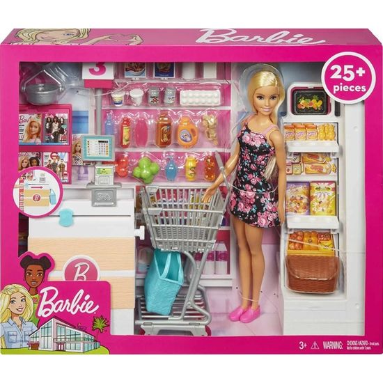 Coffret Barbie Supermarche Poupees 25 Accessoires Poupee Mannequin Shopping Set 25 Pieces 1 Carte Tigre