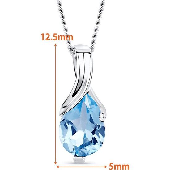 Pendentif En Plaqué Or Blanc Avec Topaze Bleue 10x12 Mm Et Zircons - Neuf Sans Emballage