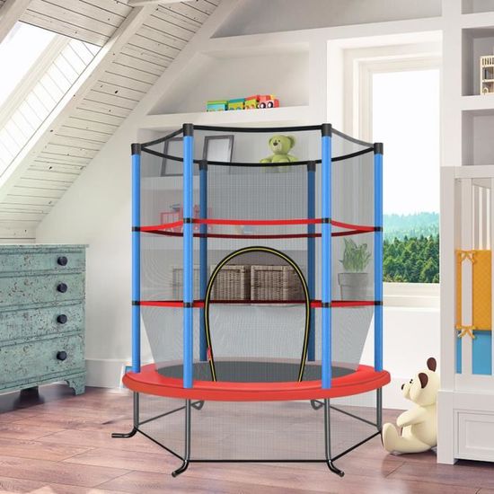 Trampoline DREAMADE Pour Enfants - 140x140cm Avec Filet De Sécurité Et Tapis De Rebond