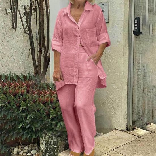 Ensemble Femme 2 Pièces En Lin Et Coton – Survêtement Chic Élégant Pour Été