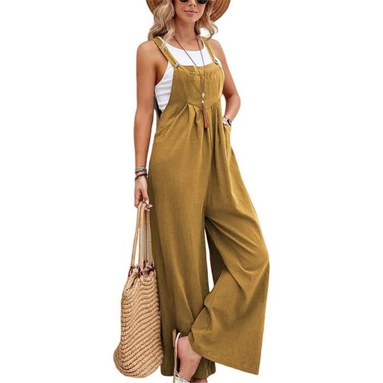 Salopette Femme MZSYLK - Coton/Lin Sans Manches - Bretelles Réglables - Style Vintage Ample