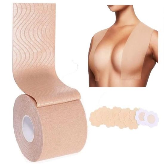 Bande Adhésive Poitrine Invisible - 5m X 5cm, Avec Cache-tétons, Pour Robes Dos Nu Et Soutien Sans Bretelles