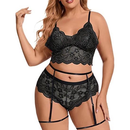 Ensemble Lingerie 2 Pièces Dentelle Fashion Nova Taille L - Noir, Body Et Camisole Neufs Avec étiquettes