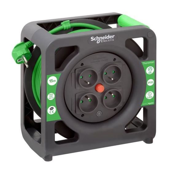 Enrouleur Électrique Compact 12 M – Câble 3G1 Mm², 4 Prises 16A Avec Terre, Idéal Bricolage & Jardin