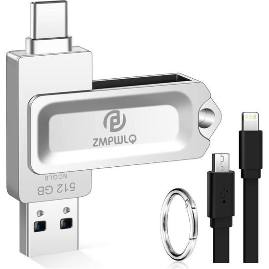 Clé USB 128 Go 4 En 1 : Compatible Avec Apple Phone Android Ipad Mac Pc Galaxy S Windows Fast Usb A Usb C Micro Usb Et Iphone Connecteur Pouce