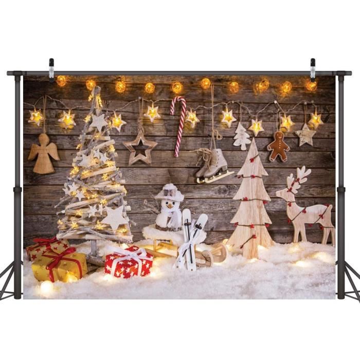 Fond Photo Noël 7x5 Pieds (2,1x1,5 M) - Thème Bois, Cerf, étoiles Brillantes - Vinyle Léger Pour Studio Photo