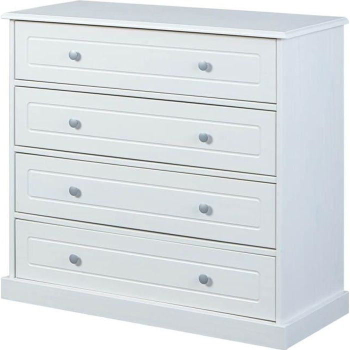 Karol - Commode 4 Tiroirs Bois Massif Vernis Blanc