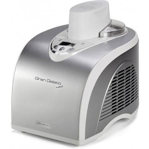 Ariete GELATERIS 693 - Sorbetière à turbine - Sorbet prêt en 20 minutes - 135W - 1 litres - Ecran LCD - Inox/Blanc