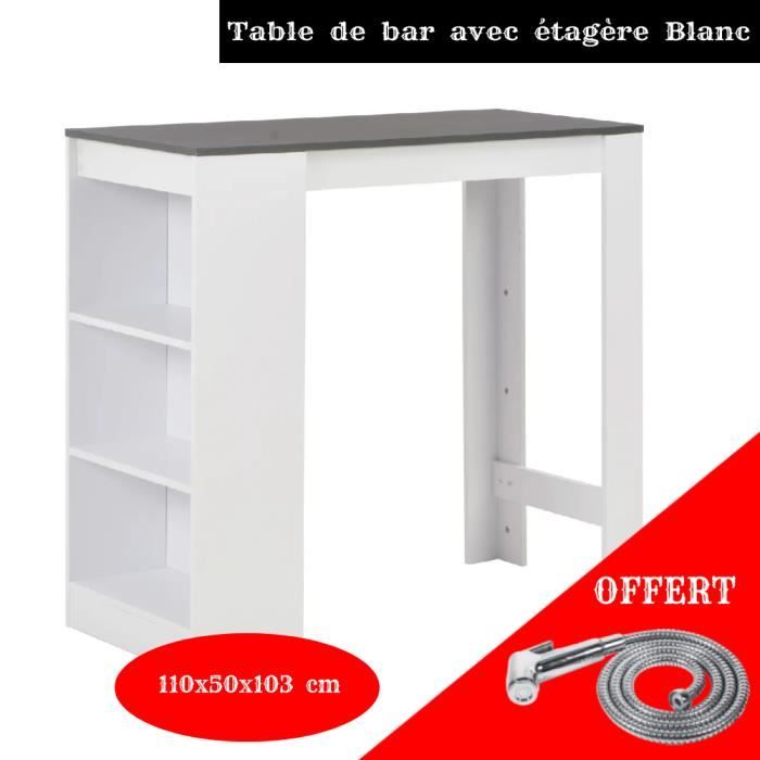 Table de bar Barth 2 à 4 personnes bois blanc et gris YULINSHOP