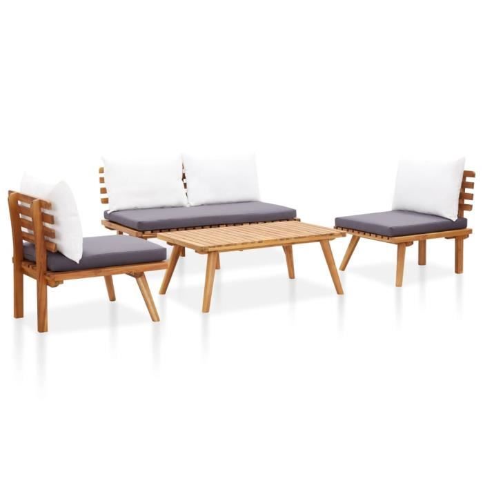 Salon de jardin 4 pcs avec coussins Bois d'acacia solide -WER