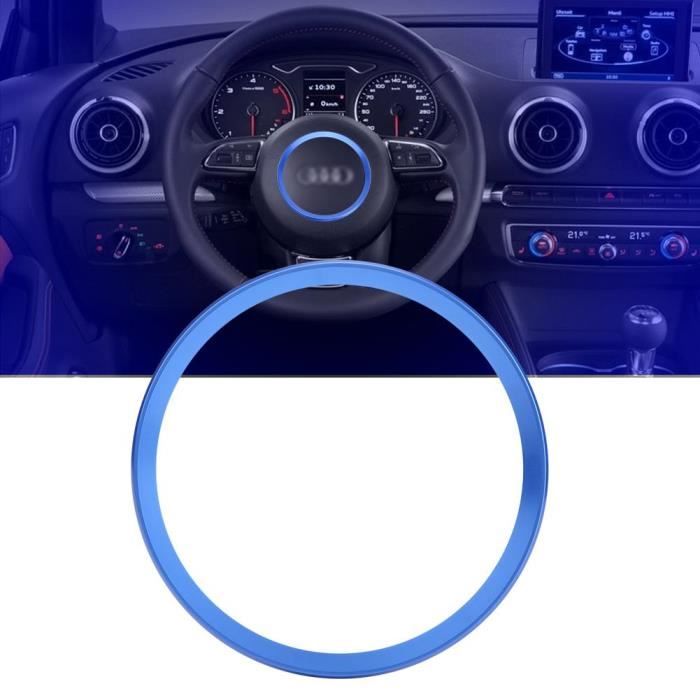 LIA Garniture de couvercle d'anneau de volant de voiture en alliage d'aluminium pour Audi A1 A3 A4 A5 A6 Q3 Q5 bleu
