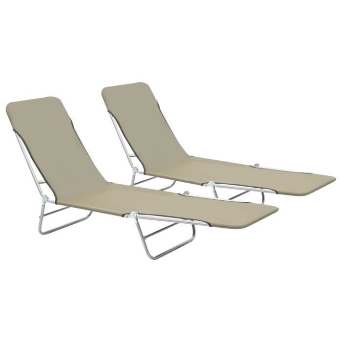 Chaises longues pliables 2 pcs Acier et tissu Taupe