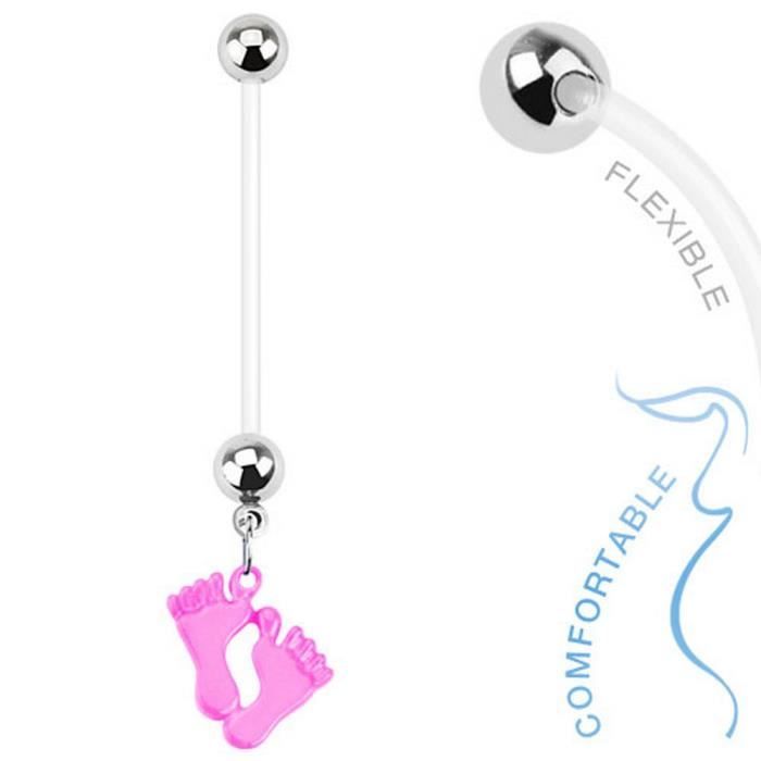 Piercing Nombril Grossesse Femme Enceinte Pieds Bébé CASEY rose Barre 25mm