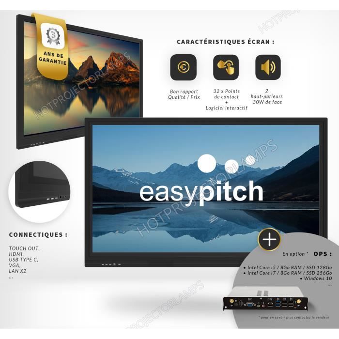 ECRAN INTERACTIF EASYPITCH ESSENTIEL, UHD 4K, 55 POUCES - GARANTIE 3 ANS
