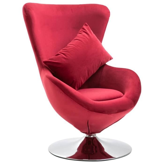 Fauteuil Design Relax - Style Moderne En Velours De Luxe - Pivotant Sur 360 Degrés - Coussin Offert - Rouge - 64*64*86 Cm