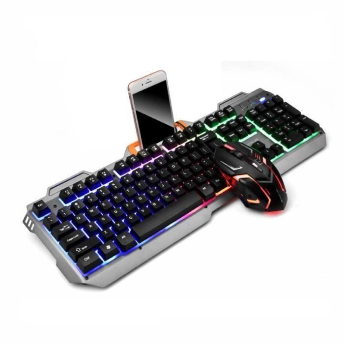 LIGNE GAMING- CLAVIER GAMER +De la souris +Support de téléphone portable - Double Color émettant de la lumière Ma34048