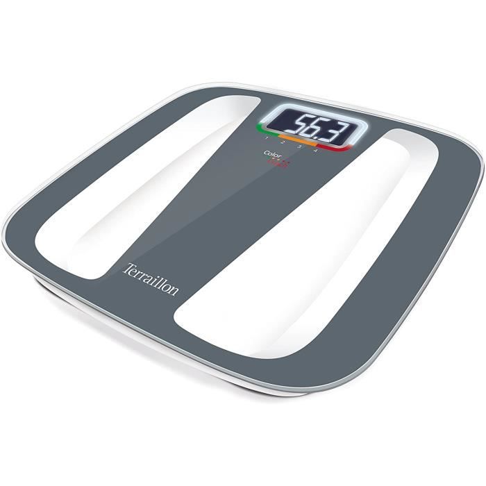 Terraillon Pèse Personne Électronique, 4 Mémoires Utilisateurs, Marche/Arrêt Automatique, Color Coach Quattro, Gris/Blanc