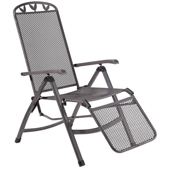 greemotion Chaise relax de jardin Toulouse – Chaise longue avec dossier réglable – Fauteuil multiposition gris anthracite – Bain