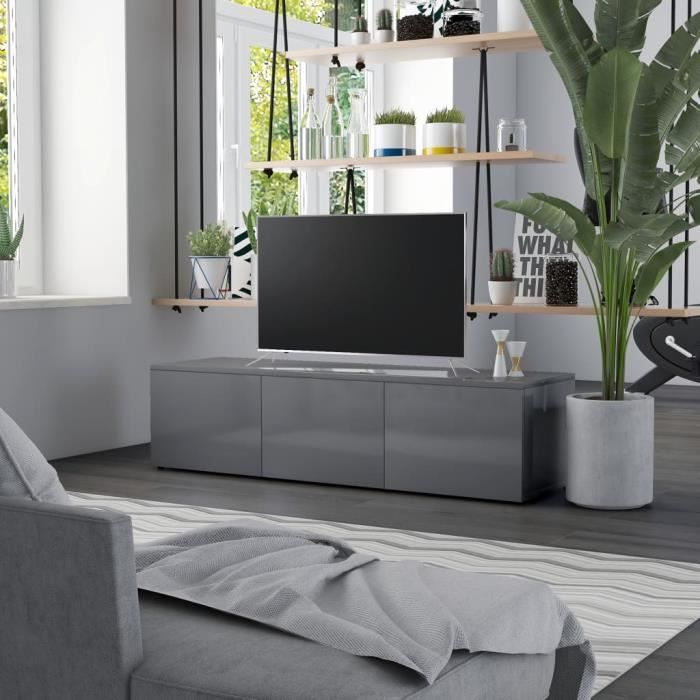 Meuble TV Gris brillant 120x34x30 cm Aggloméré Meuble TV Gris brillant 120x34x30 cm Aggloméré ®PZAHWJ®