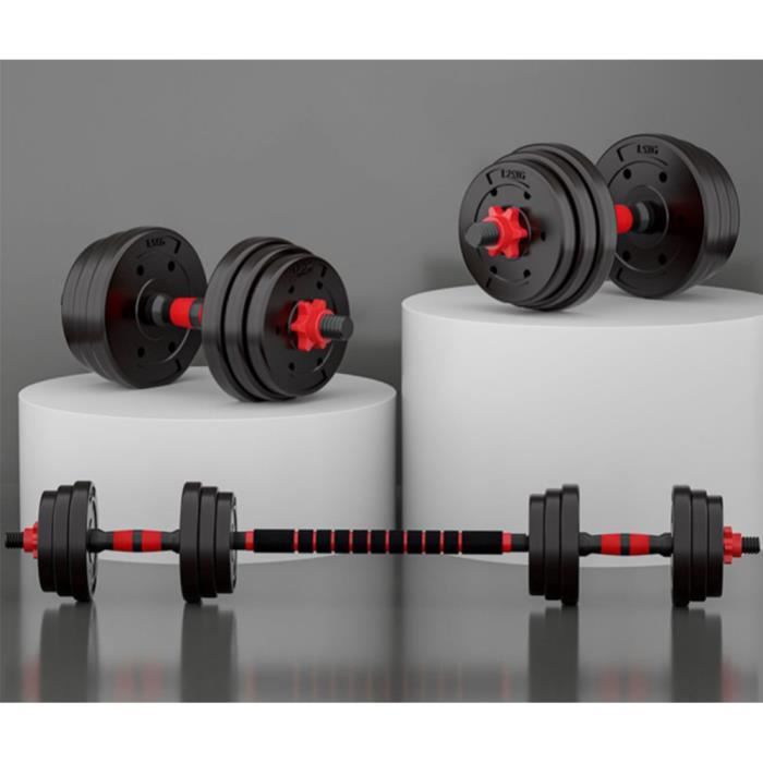 YGONGMYL Kit haltères Musculation 20 kg - 2 en 1 Réglable Poids - Noir/Rouge (avec Barre D'extension)