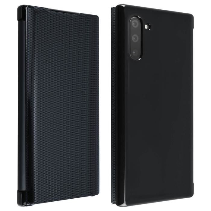 Étui Galaxy Note 10 Chromé Strié Clapet Translucide Rigide Fin Léger - noir Noir
