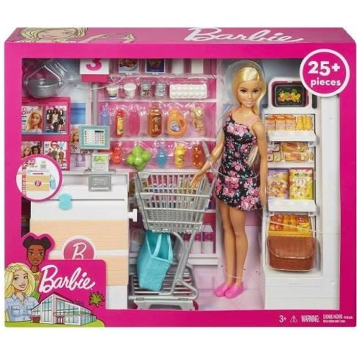 Coffret Barbie Supermarche Poupees 25 Accessoires Poupee Mannequin Shopping Set 25 Pieces 1 Carte Tigre