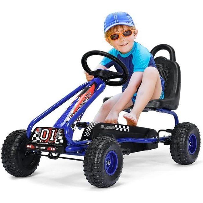 DREAMADE Kart à Pédale Enfant, Go-Kart Voiture d’Extérieur avec Siège Réglable&Frein, pour 3-8 Ans Enfants, Filles, Garçons, Bleu