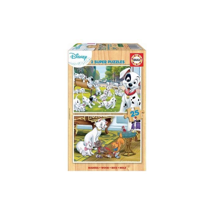 Coffret de 2 Puzzles De 25 Pieces En Bois 101 Dalmatiens Et Les Aristochats - Puzzle Educa Enfant - Disney