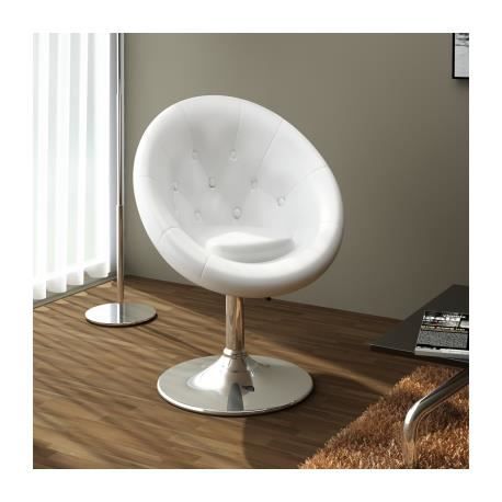 Fauteuil rétro capitonné blanc pied Tulipe chromé