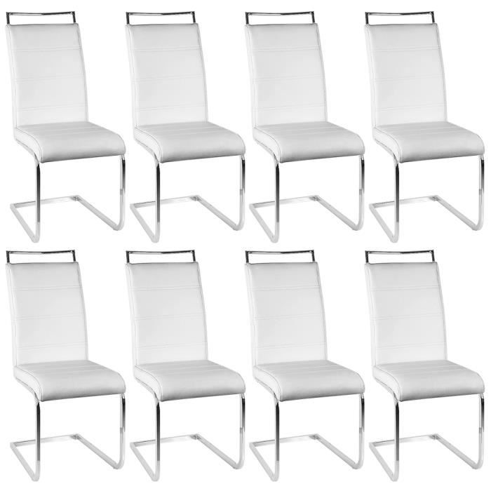 JEOBEST® Lot de 8 chaises Mia blanches pour Salle à Manger