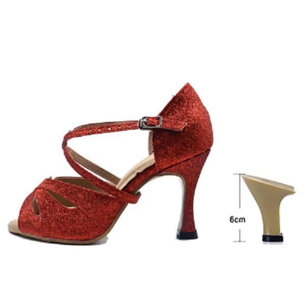 Chaussures de danse,Femme chaussures de danse latine rouge noir pour filles paillettes talon haut Salsa Bachata chaussures de dans