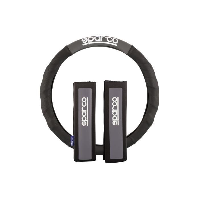Sparco SPC1111KGR Lot de 2 Coussinets + Housse de Volant Noir et Gris