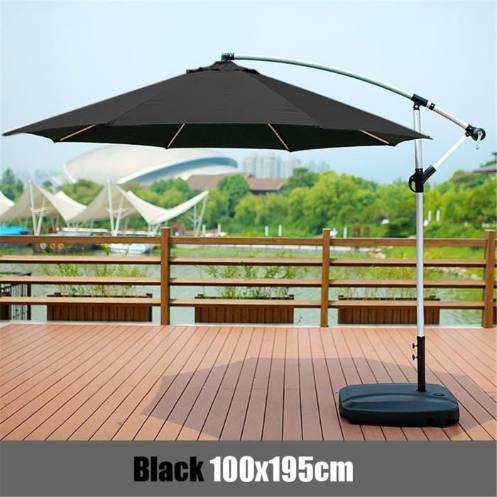 Parasol Plage Parapluie Tissu Canopée Tente Pare soleil Housse Couverture Patio Jardin 6 bras noir 100x195cm -Support non inclus