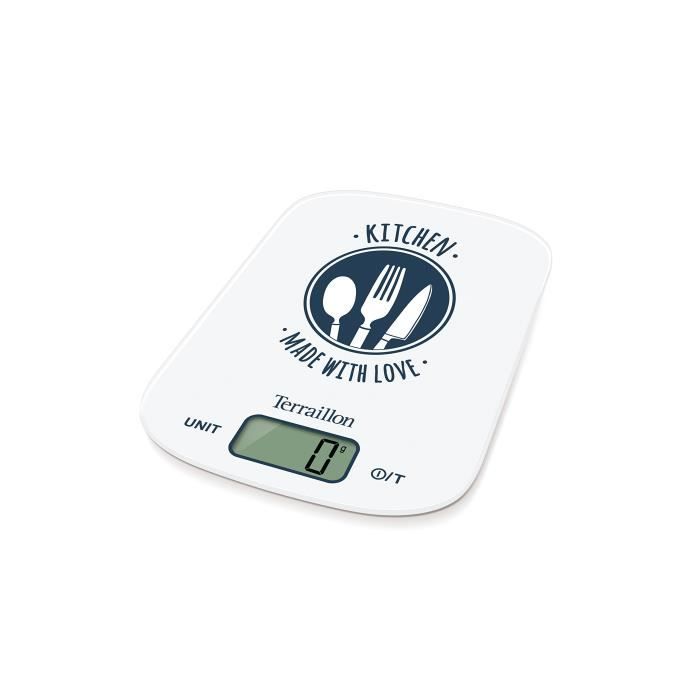 Terraillon Balance de Cuisine - Tare - Conversions Liquides - Poignée Intégrée - Portée 6 kg - Tasty - Blanc