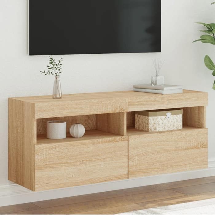 Meuble TV Mural Flottant Blanc - Armoire Télévision Suspendue Moderne Avec Rangement, 100x30x41 Cm