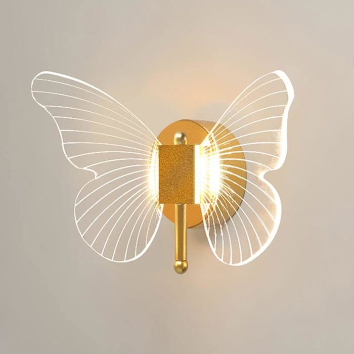 Lot De 2 Appliques Murales Papillon LED Art Déco Dorées - Lampe Vintage Salon Chambre