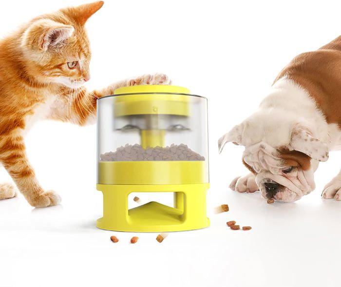 Comparer les prix de Distributeur de nourriture pour chien et chat – Jouet pour animal domestique avec bouton automatique – Mangeoire lente, entraînemen