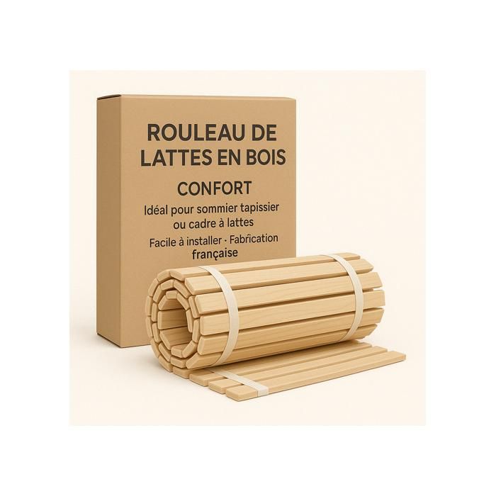 SOMMIER à LATTES 140x200 ou 140x190 SOMMIER à LATTES sur ROULEAU LATTES pour LIT 2 PERSONNES PIN MASSIF NATUREL - latte140