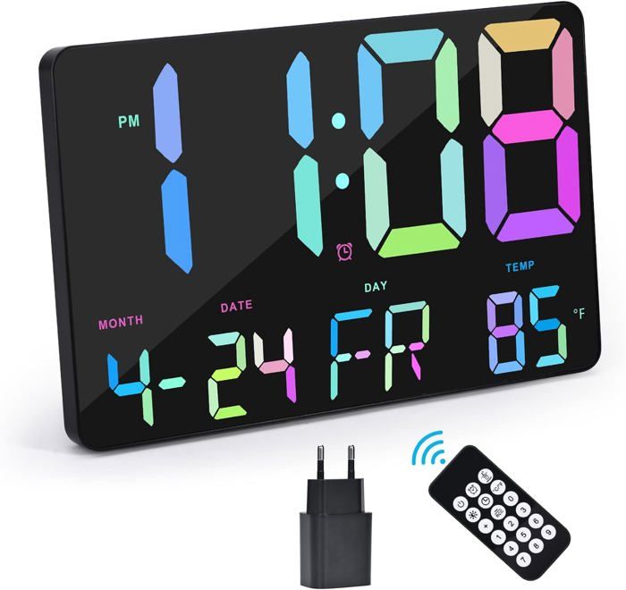 HORLOGE MURALE NUMÉRIQUE, grand écran LED avec date, semaine HORLOGE MURALE NUMÉRIQUE, grand écran LED avec date, semaine